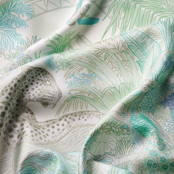 90 Scarf, Panther greenhouse Sage green silk twill