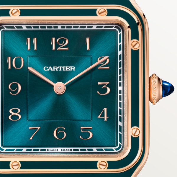 Santos-Dumont watch Large model, manual movement, rose gold, leather
