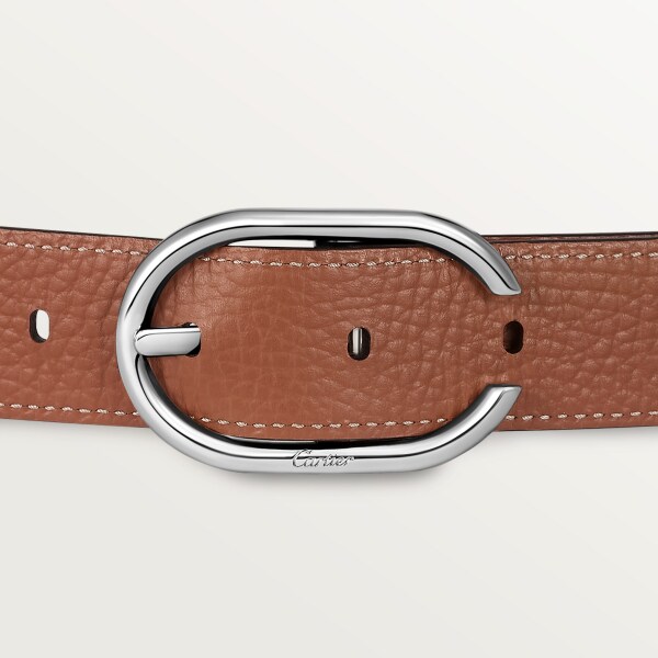 Belt, Capital C Black/caramel-coloured cowhide, palladium-finish buckle