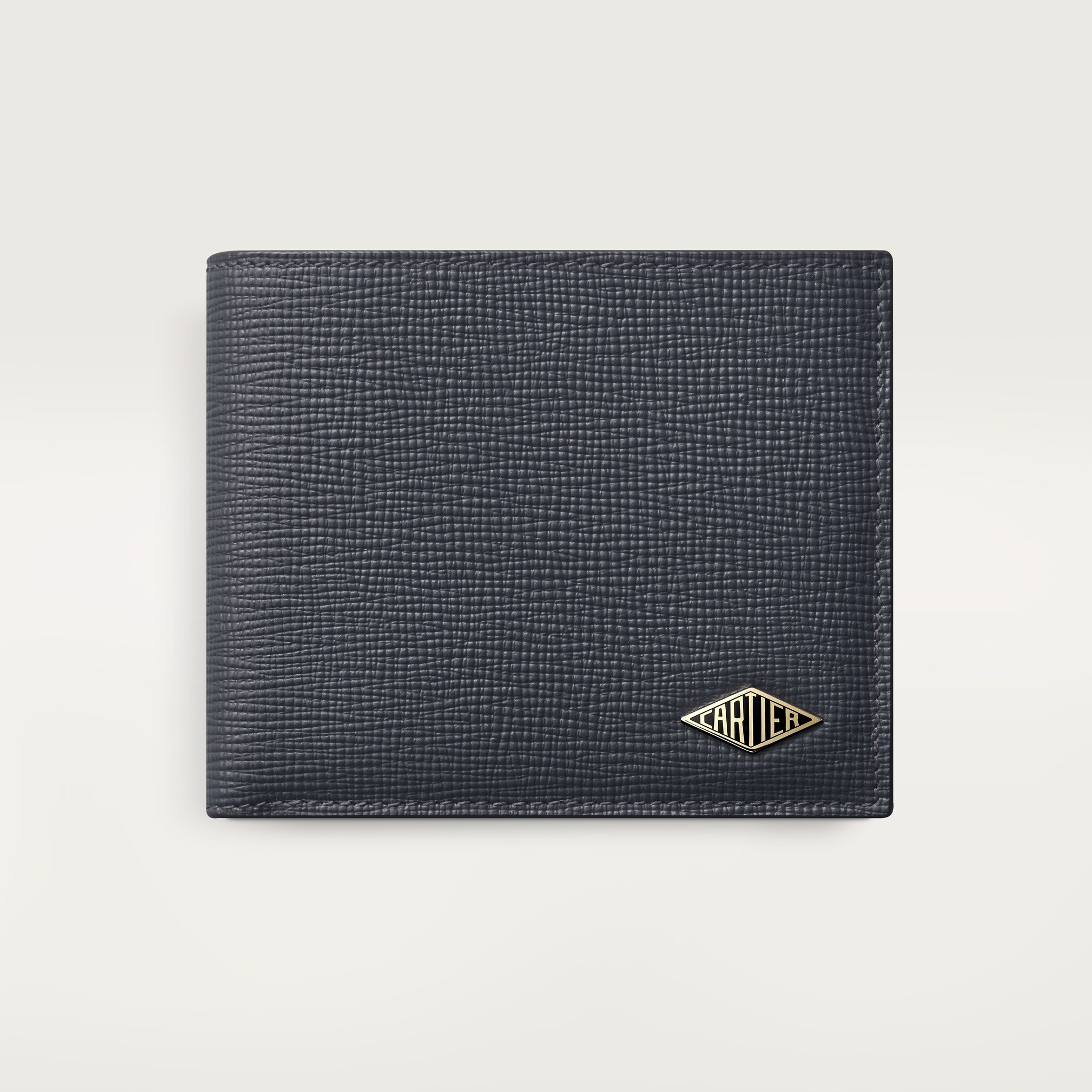 6 credit card compact wallet, Cartier LosangeSlate grey and sky blue grained calfskin, golden finish and slate grey enamel