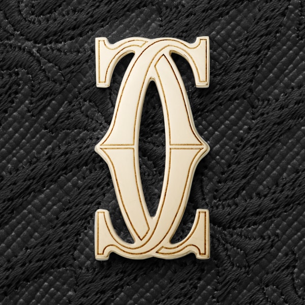 Simple Card Holder, C de Cartier Black textured calfskin, embroidery, golden finish