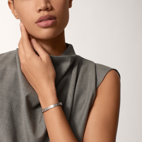 Love bracelet, classic model, brushed, 4 diamonds White gold, brushed finish, diamonds