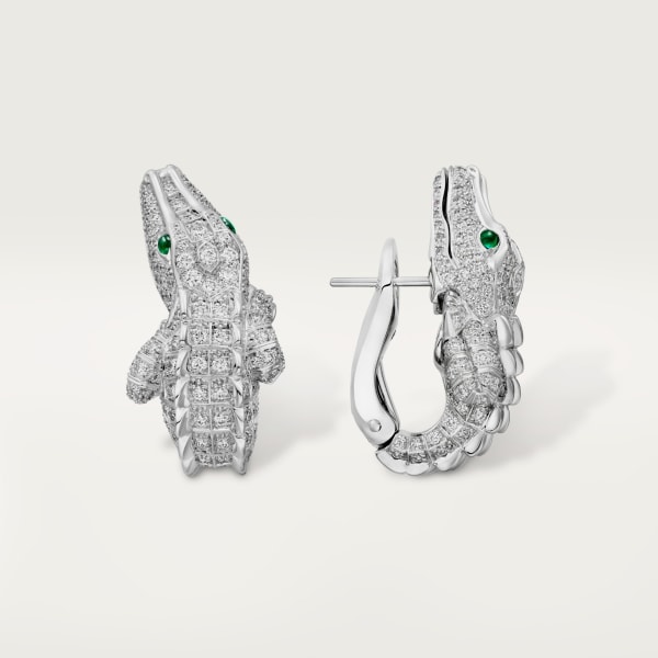 Faune et Flore de Cartier earrings, paved White gold, emeralds, diamonds