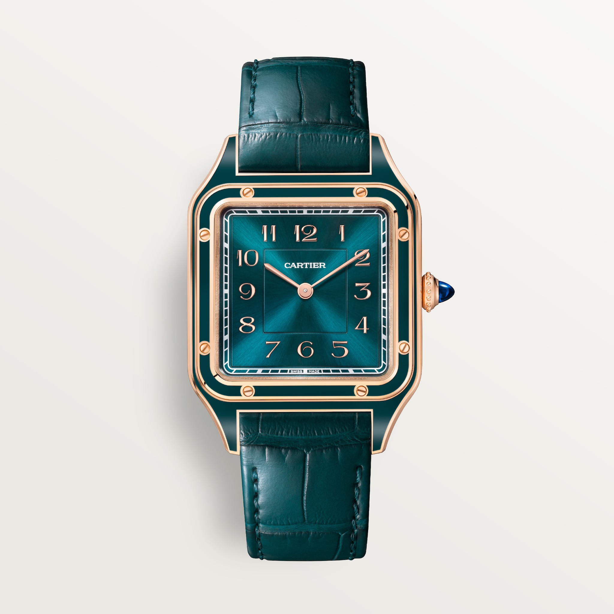 Santos-Dumont watchLarge model, manual movement, rose gold, leather