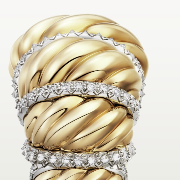 Cartier Libre Tressage戒指，镶嵌钻石  铂金，黄金，钻石。