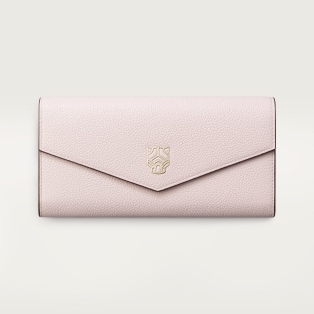 International wallet with flap, Panthère Graphique de Cartier Petal pink grained calfskin, golden finish