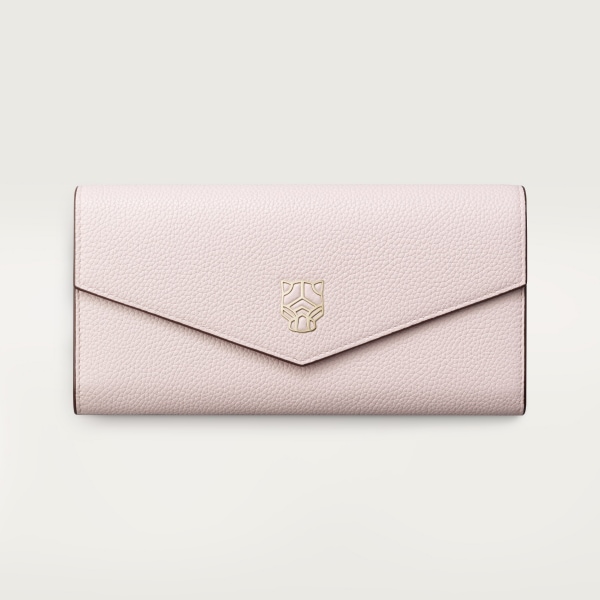 International wallet with flap, Panthère Graphique de Cartier Petal pink grained calfskin, golden finish