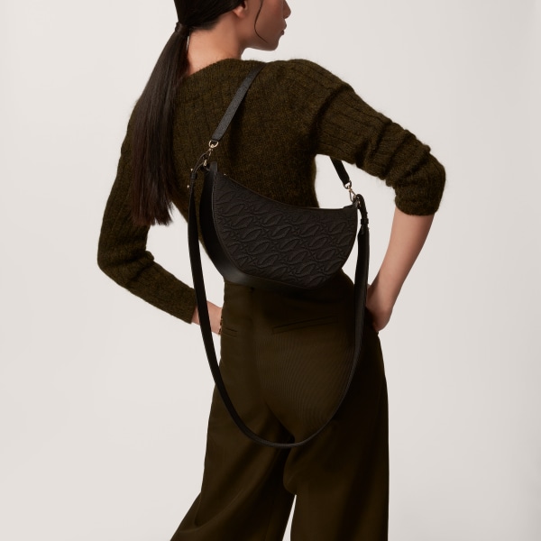 Hobo bag, C de Cartier Black textured calfskin, embroidery, golden finish