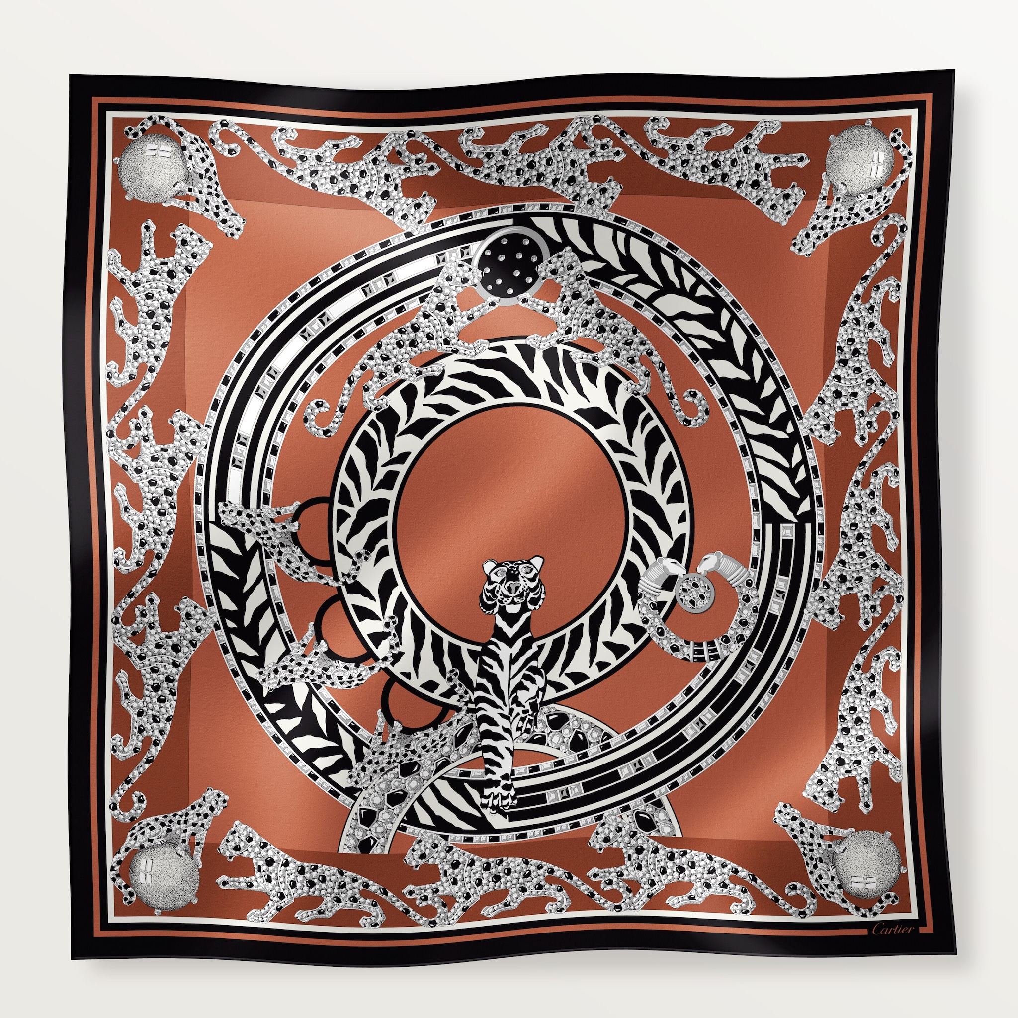 91 scarf, Panthère reissueCaramel silk twill