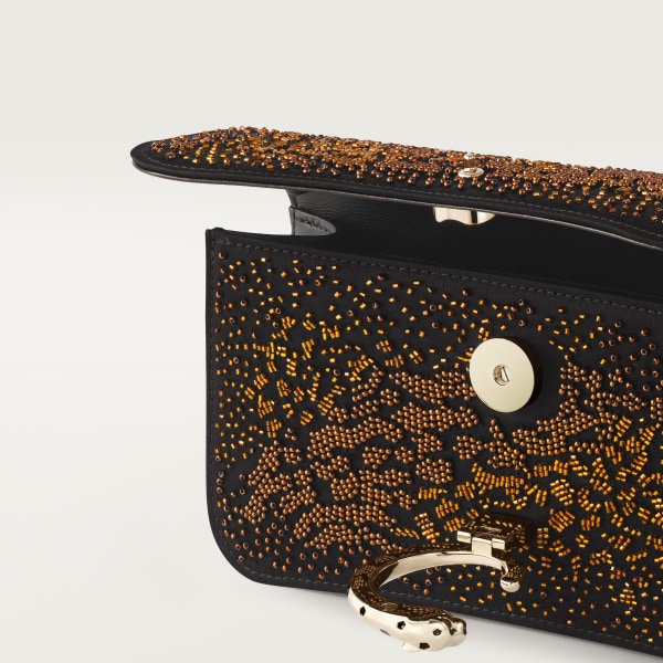 Mini model chain bag, Panthère C de Cartier Black satin and multicoloured bronze bead embroidery
