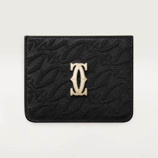 Simple Card Holder, C de Cartier Black textured calfskin, embroidery, golden finish