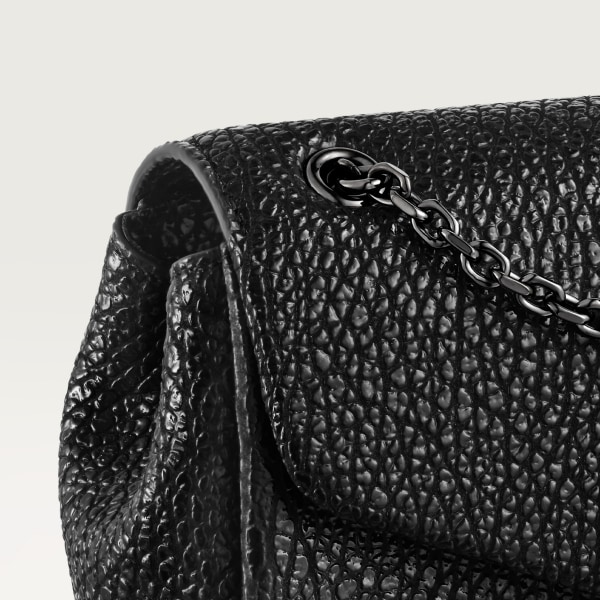 Chain bag mini, Panthère de Cartier Shiny black crinkle-effect calfskin, ruthenium finish