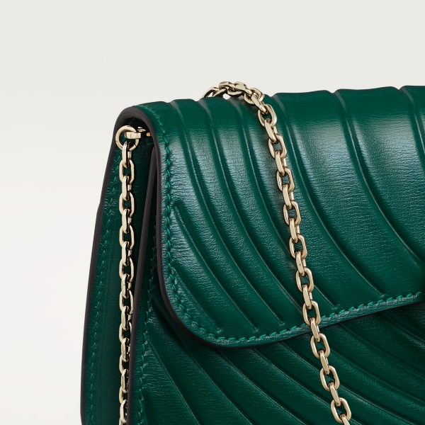 Chain bag mini, Panthère de Cartier Emerald green calfskin with embossed Cartier signature motif, golden finish