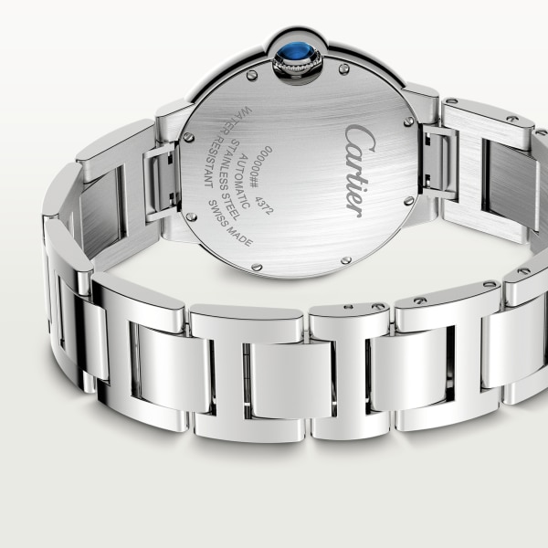 Ballon Bleu de Cartier watch 36 mm, automatic mechanical movement, steel, diamonds