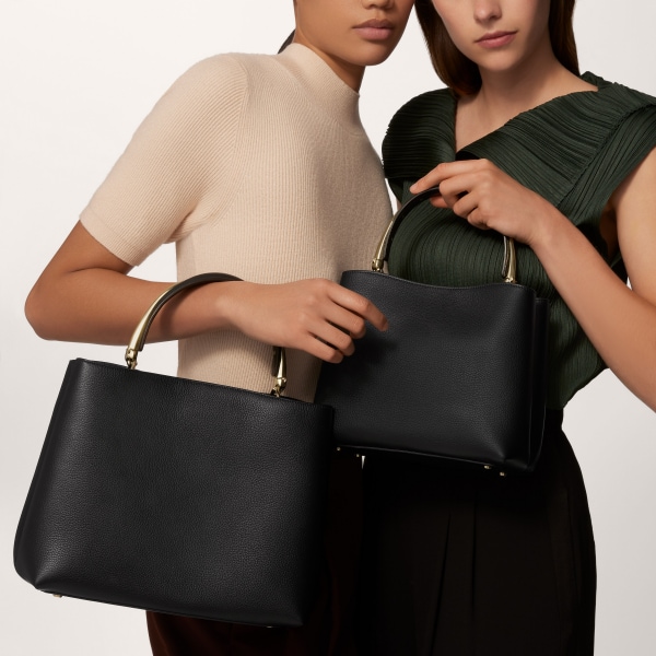 Top handle bag small model, Panthère de Cartier Black grained calfskin