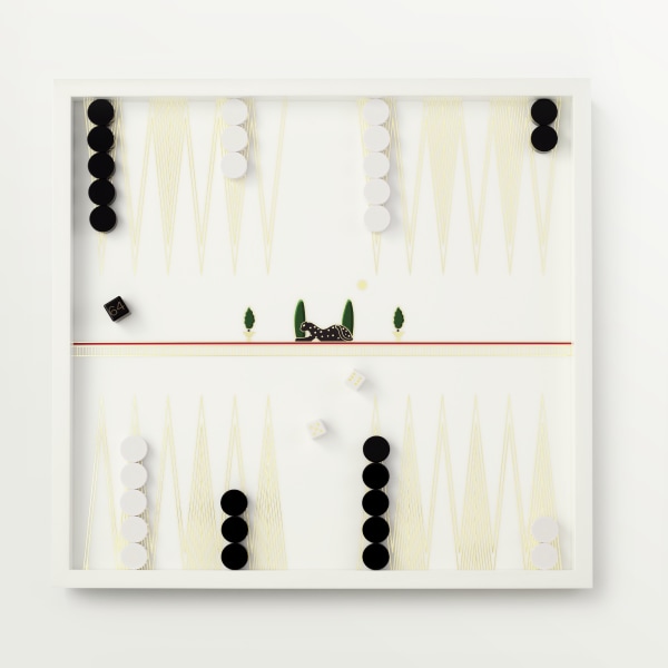 Backgammon game with panther motif Lacquered wood