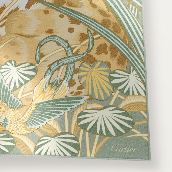 90 Scarf, Panther in the Jungle Sage green & mimosa yellow silk twill