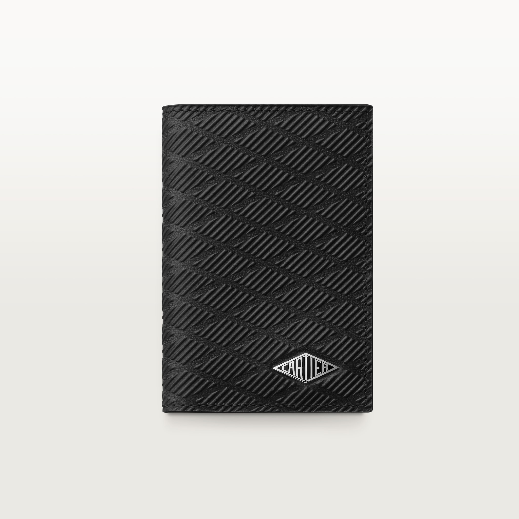 4 credit card holder, Cartier LosangeBlack debossed calfskin with gadroon motif, enamel and palladium finish