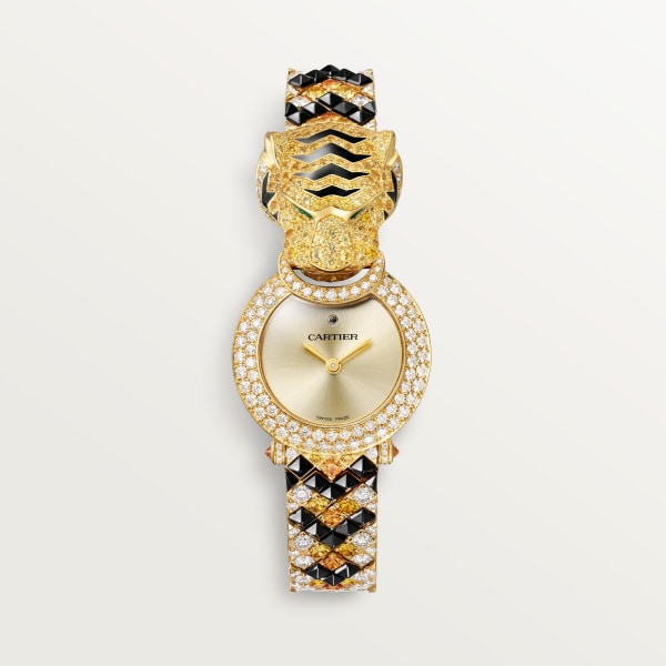 Animalière Jewellery Watch 23.6mm, quartz movement, yellow gold, sapphires, emeralds, diamonds
