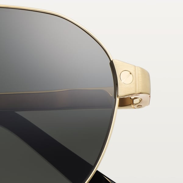 Santos de Cartier Sunglasses Smooth and brushed golden-finish metal, black lenses