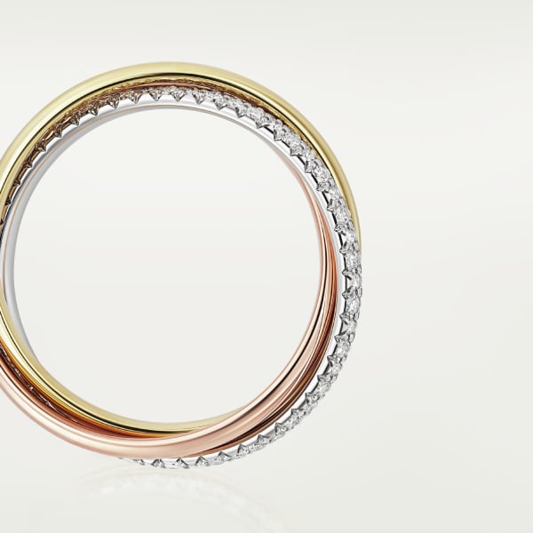 Trinity ring, small model, semi-paved White gold, yellow gold, rose gold, diamonds