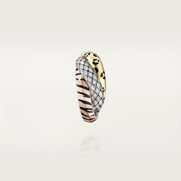 Trinity single earring, lacquer, semi-paved Yellow gold, rose gold, white gold, lacquer, diamonds