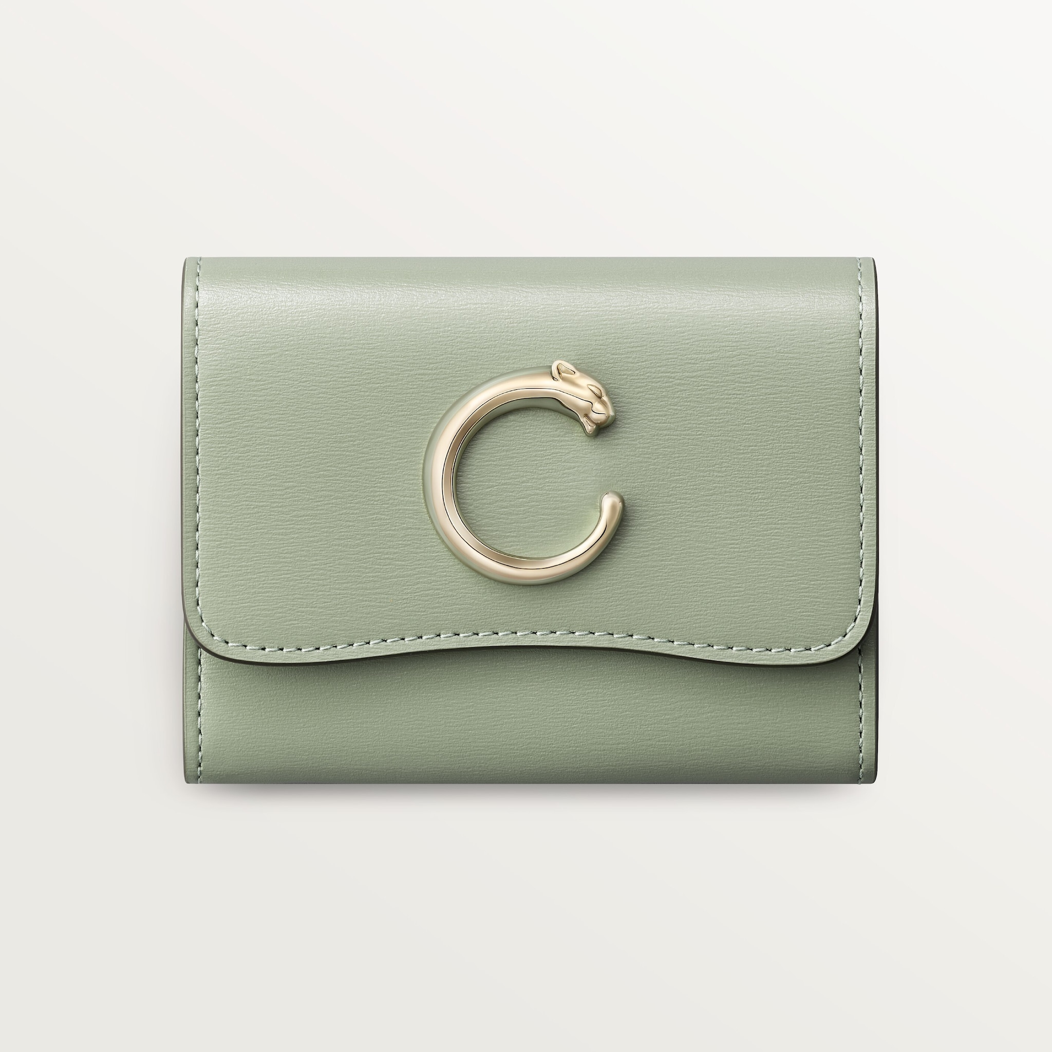 Mini wallet, Panthère C de CartierSage green grained calfskin, golden finish