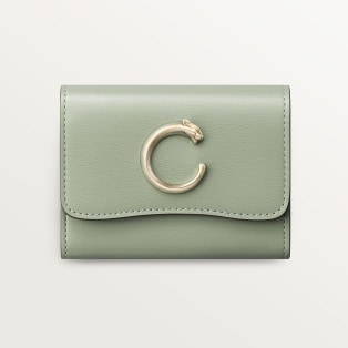 Mini wallet, Panthère C de Cartier Sage green grained calfskin, golden finish