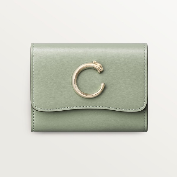 Mini wallet, Panthère C de Cartier Sage green grained calfskin, golden finish