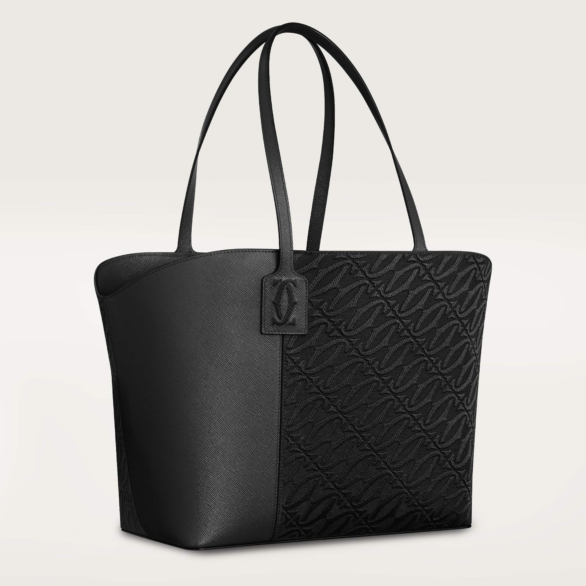 Tote bag, C de CartierBlack textured calfskin and embroidery, golden finish