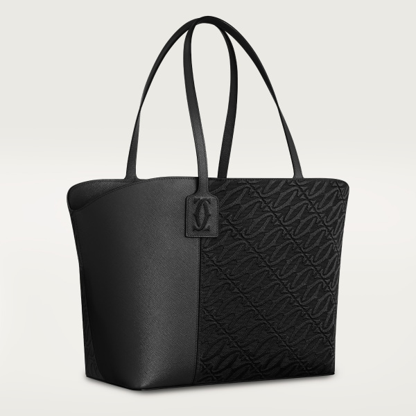 Tote bag, C de Cartier Black textured calfskin and embroidery, golden finish