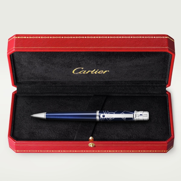 Santos de Cartier pen Large model, engraved metal, translucent graduated blue lacquer, palladium finish