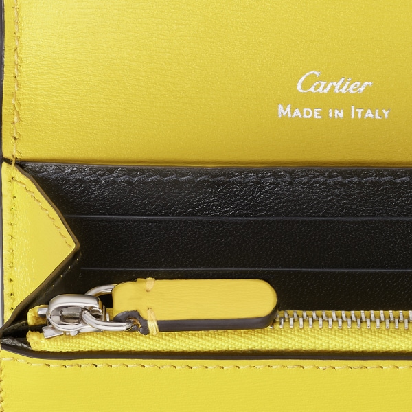 Panthère de Cartier卡地亚猎豹短款皮夹 黄色小牛皮，镀钯饰面