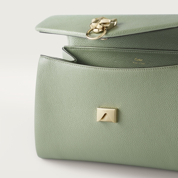 Small model chain bag, Panthère Graphique de Cartier Sage green grained calfskin, golden finish