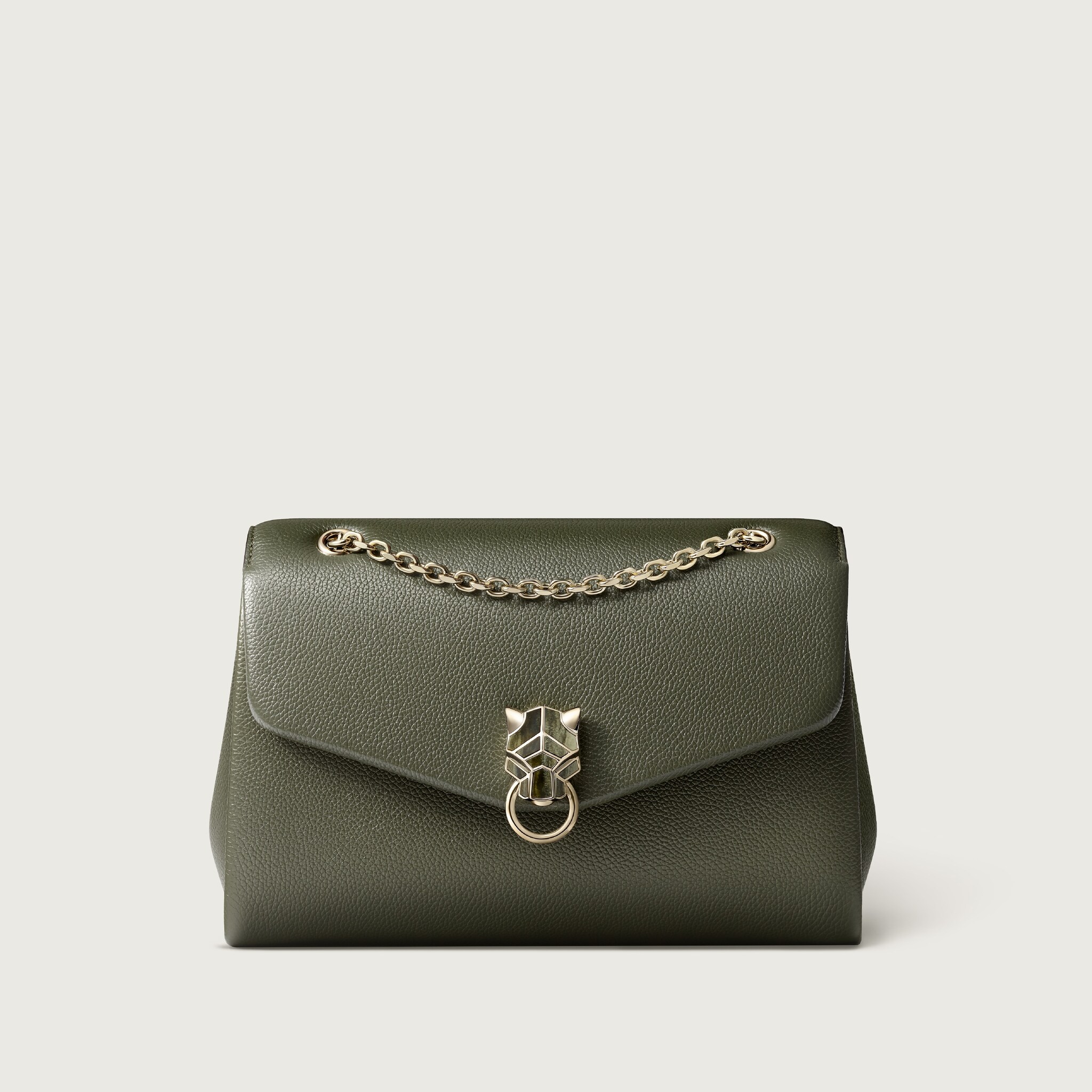 Small bag, Panthère GraphiqueGreen tea calfskin, golden finish