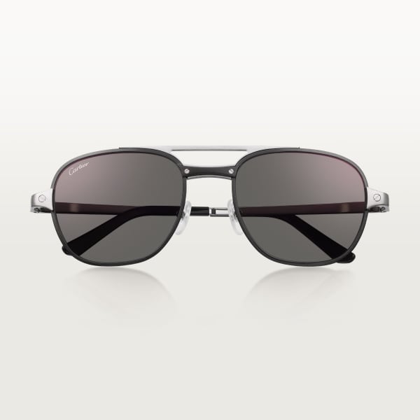 Santos de Cartier, Sunglasses Brushed black PVD and dark ruthenium-finish metal, black polarised lenses 