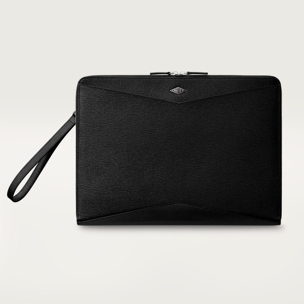 Portfolio bag, Cartier Losange Black grained calfskin, palladium finish and enamel