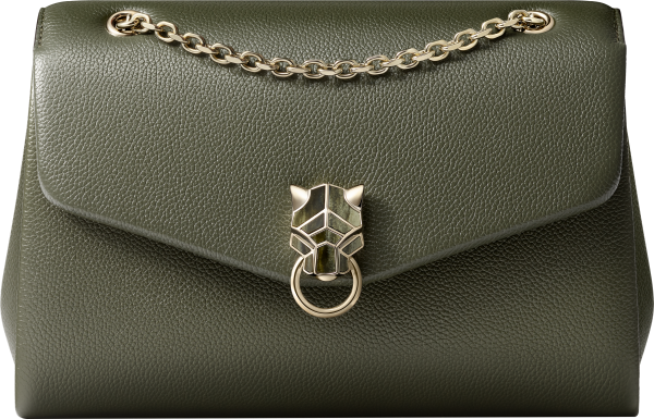 Small model chain bag, Panthère Graphique de Cartier Green tea calfskin, golden finish