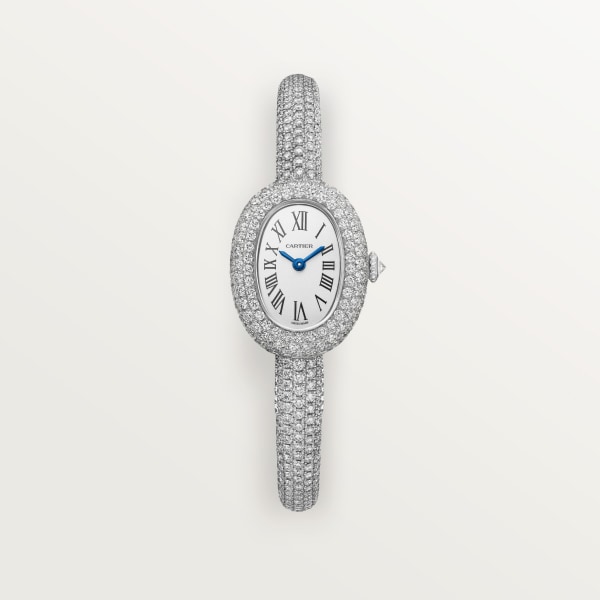 Baignoire watch Mini model, quartz movement, white gold, diamonds