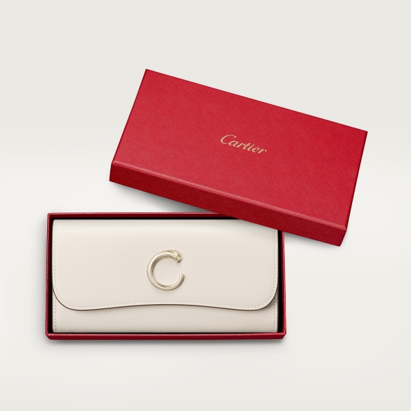 Panthère C de Cartier系列翻盖通用型皮夹 盐白色小牛皮，镀金饰面