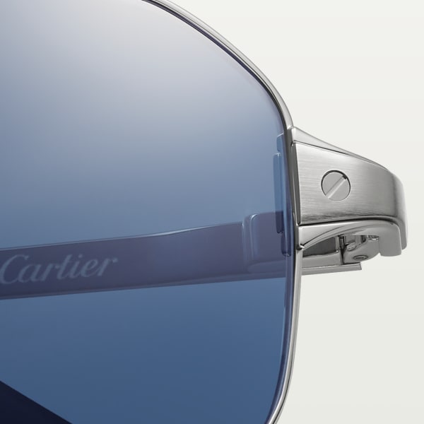 Santos de Cartier太阳眼镜 抛光镀铂饰面金属，蓝色镜片