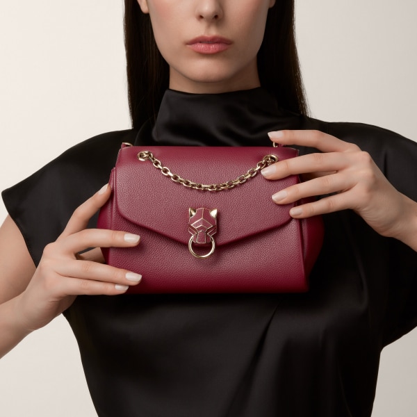 Chain bag mini, Panthère de Cartier Burgundy calfskin, golden finish