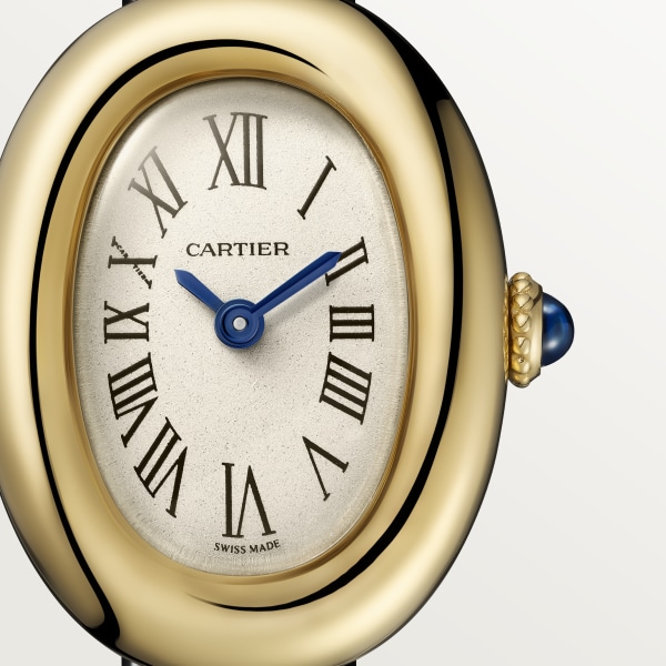 Baignoire watch Mini model, quartz movement, yellow gold, leather