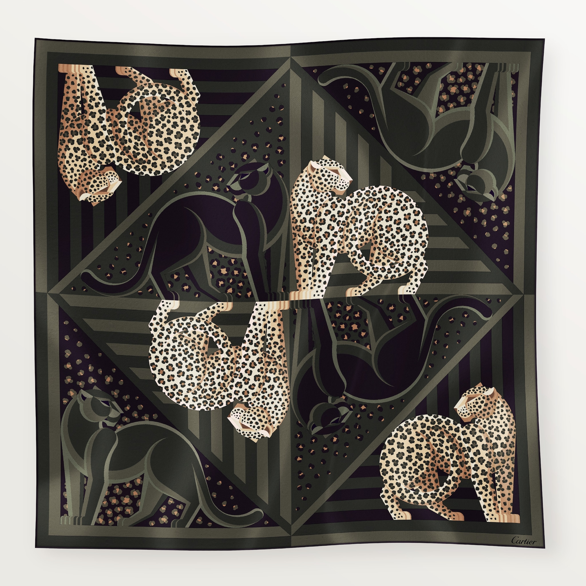 90 scarf, Panthère IllusionGreen tea silk twill
