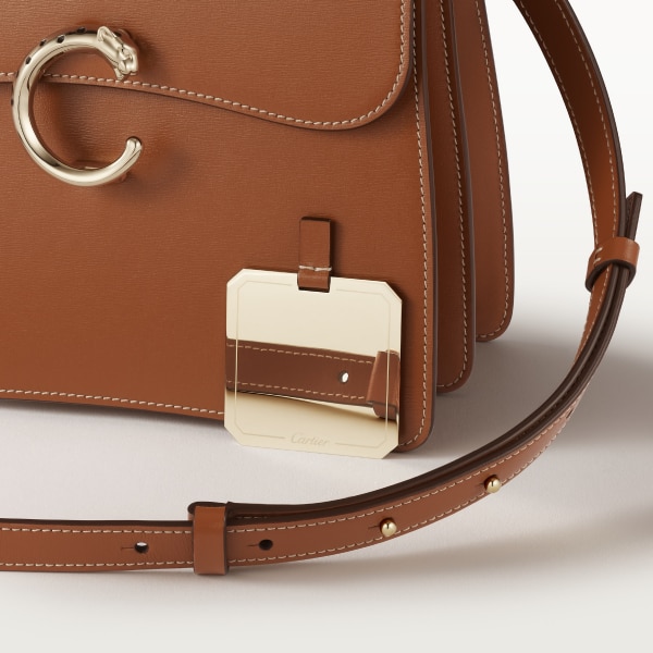 Top handle bag small model, Panthère de Cartier Caramel calfskin, golden finish