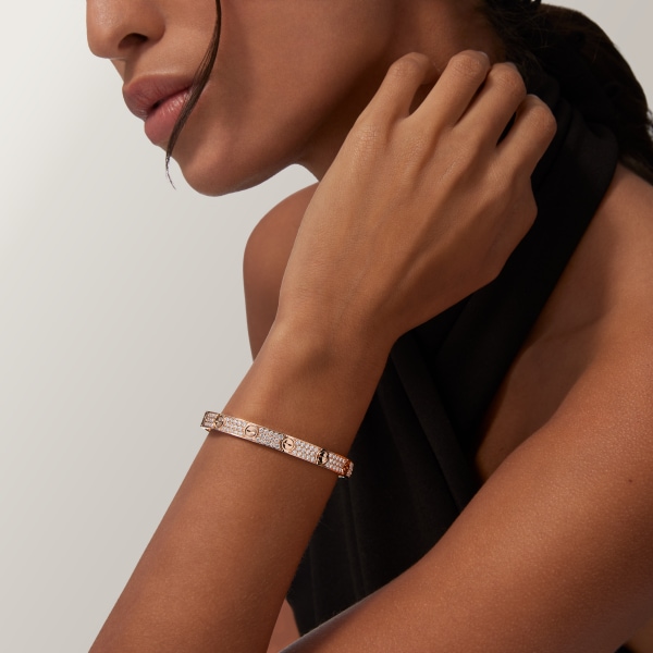 Love bracelet, classic model, paved Rose gold, diamonds