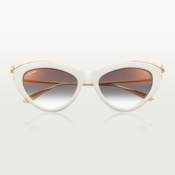 Panthère de Cartier Sunglasses Smooth golden-finish metal, white acetate, grey lenses