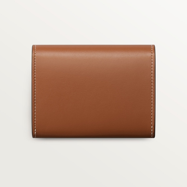 Mini wallet, Panthère de Cartier Caramel calfskin, golden finish