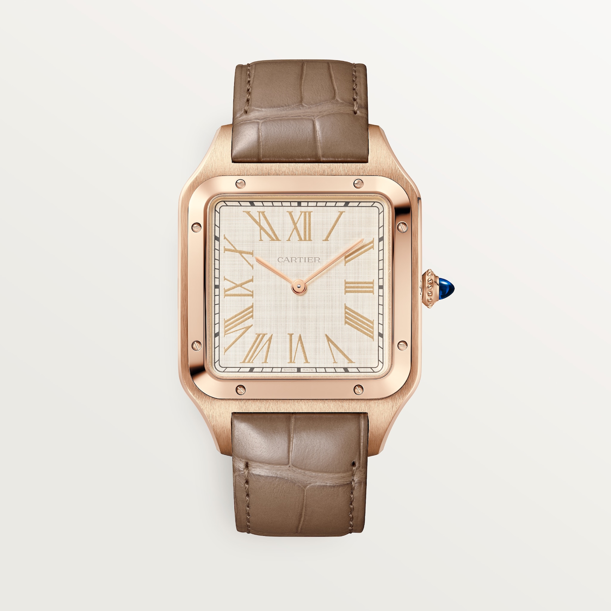 Santos-Dumont watchExtra-large model, manual mechanical movement, rose gold, leather
