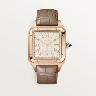 Santos-Dumont watch Extra-large model, manual mechanical movement, rose gold, leather
